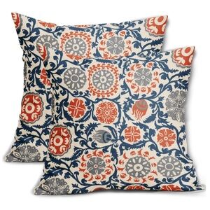 Aytipun Navy Blue, Orange Grey Pillow Covers 18”x 18” Set of 2 Vintage Floral